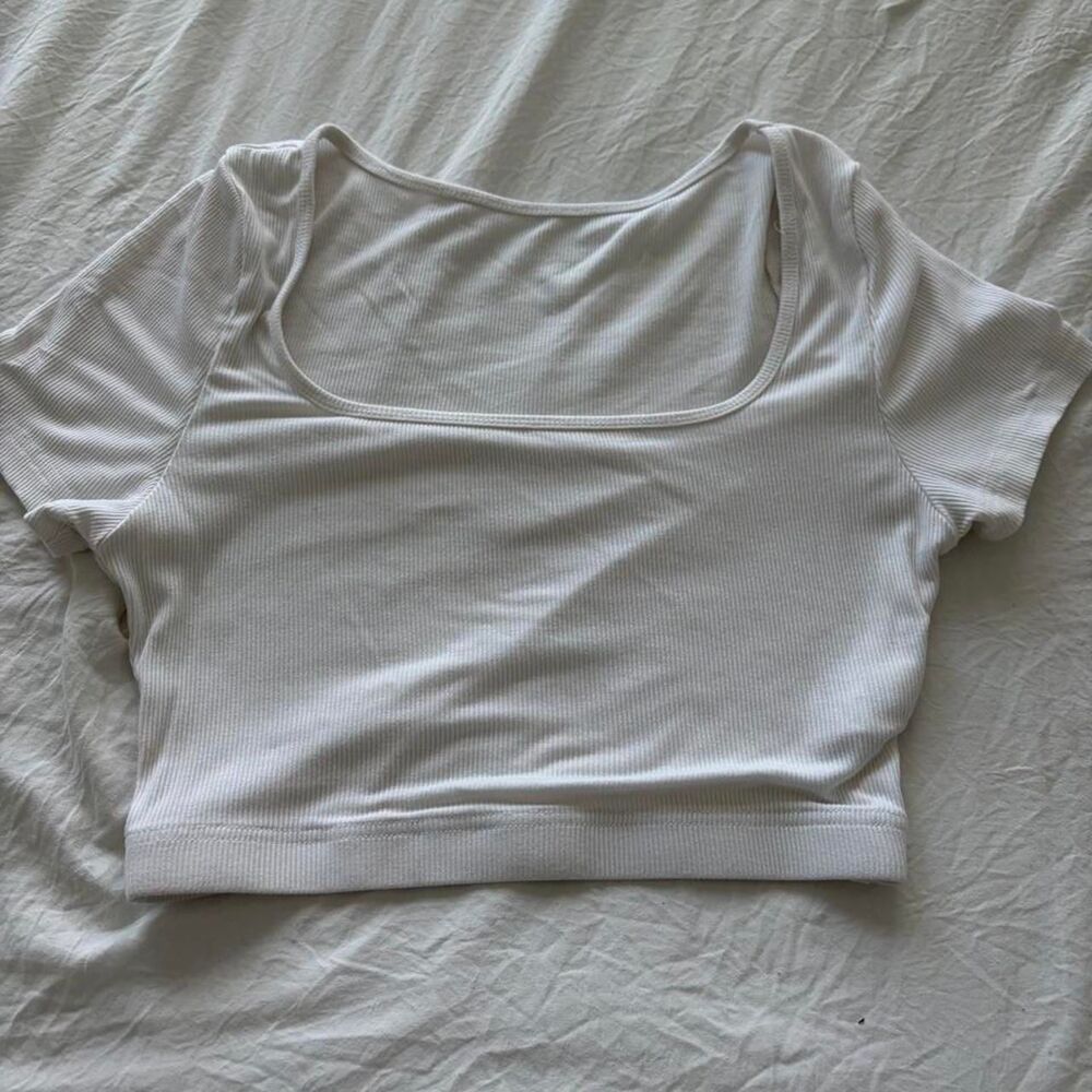 BOUTIQUE White Square Neck Crop Top Ribbed Womens Size S